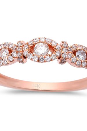 <span style="color:purple">SPECIAL!</span> .34ct Designer Graduated Diamond Pave Set Modern 14kt Rose Gold Ring Size 6.5