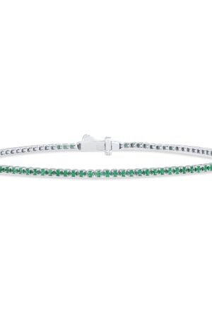<span style="color:purple">SPECIAL!</span> 1.12ct G SI 14K White Gold Natural Emerald Tennis Bracelet 7"