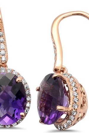 <span>GEMSTONE CLOSEOUT! </span> 5.24cts 14k Rose Gold Oval Amethyst Diamond Designer Earrings