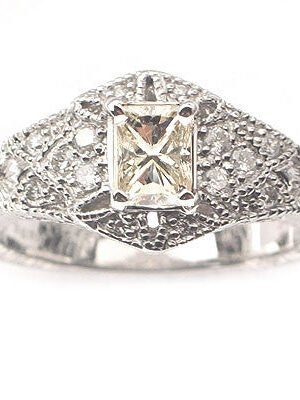 14k White Gold Victorian Style Radiant Diamond Engagement Ring - Size 6.5