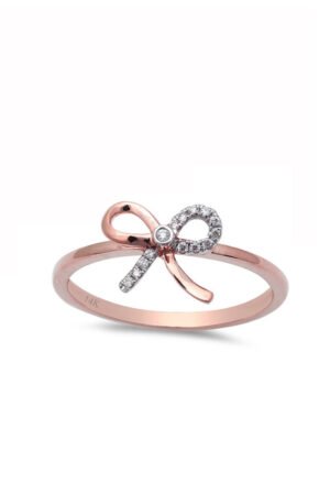 <span>DIAMOND CLOSEOUT! </span>Gift! .05cts Bow Tie Heart Diamond Ring 14kt Rose Gold Size 6.5